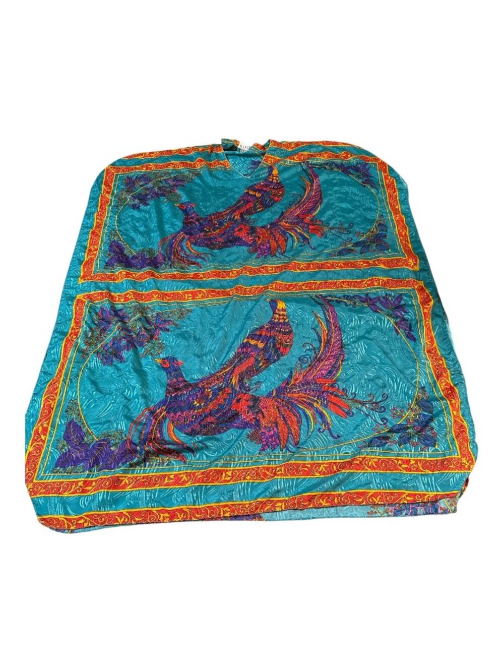 Vintage Sante Peacock Kaftan Mumu Lounge Dress Vibrant Colors One Size Fits